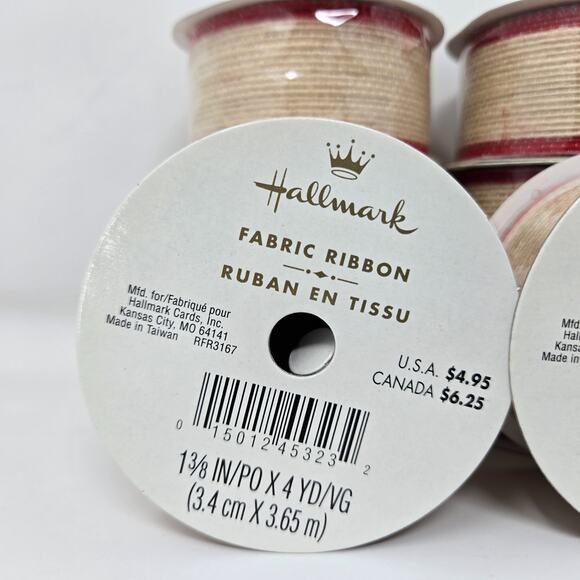 Hallmark Fabric Ribbon Beige Red 12 Rolls 1-3/8" x 4 Yards Each Sealed Bows - Picture 16 of 16